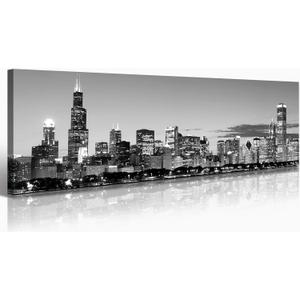 Chicago Skyline Wall Decor Framed Living Room Black and White Cityscape Canvas Wall Art for Bedroom Teal USA City Posters Paintings for Home Decorations 14"X48"