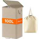 Lifewit Laundry Hamper with Lid and Removable Laundry Bag, Large Collapsible 1 Divider Dirty Clothes Basket with Handles for Bedroom, Laundry Room, Closet, Bathroom, College, 100L Beige