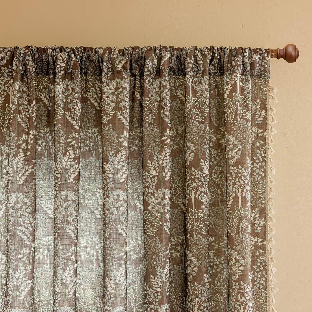 OYX Floral Curtains 84 Inch Length 2Panels for Living Room, Bedroom Light Filtering Drapes, Farmhouse Vintage Country French Tassels for Boho Pattern Rod Pocket Aesthetic Home Decor Window Treatments