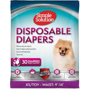 Simple Solution Female Dog Diapers – Disposable Leak-Proof Diapers for Potty Training, Incontinence, and Heat Cycle – Extra Small Fit for 9–14 Inch Waist – 30 Count