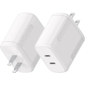 Essri 40W Gan Dual USB C Charger Block 2-Pack,PD 3.0 Fast Charging Wall Plug Power Adapter with Dual Type C Ports for iPhone 17/16/15/14/13 Pro Max,iPad Pro/Air/Mini,Galaxy S25 / S24,Google Pixel (White)