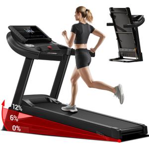 UMAY Fitness Home Folding Incline Treadmill with Pulse Sensors, 3.0 HP/3.5HP Quiet Brushless, 300 lbs/400lbs Capacity