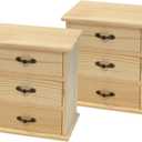 2 Pack Wooden box with 3 Mini Drawers for Jewellery,Unfinished Wood Surface Box, Small Wooden Organizer Storage Box for Arts Crafts DIY Project