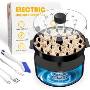 Electric Chicken Shredder, Automatic Meat Shredder Tool Twist, USB Rechargeable Chicken Grinder Machine, with Brush & Fork, Suitable for Chicken Meat Beef Pork Breast, Dishwasher Safe (Black)