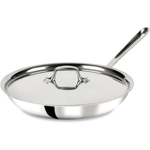 All-Clad D3 12" Stainless Steel Frying pan W/Lid, 3-Ply Stainless Steel Pan, Induction, Oven Broiler Safe 600F Skillet, Professional Cookware, Silver