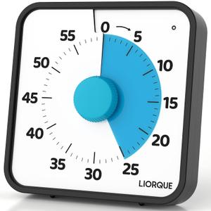LIORQUE 60 Minute Visual Timer for Kids and Adults, Non-Ticking 7.5 Inch Large Visual Countdown Timers for Classroom Desk Countdown Clock with Magnetic Backing, Kids Pomodoro Timer Clock (Dark Blue)