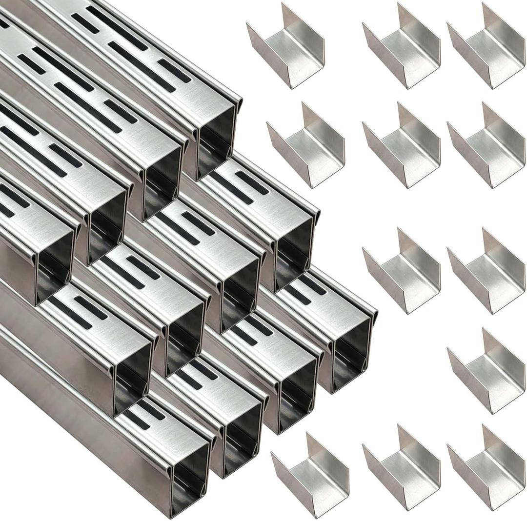 Channel Drain 1-1/4" Wide x 39' 3-5/8" Long,Silver Outdoor Pool Deck Drain Channel 304 Stainless Steel with Coupling,Pool Drain for Concrete/Paver/Patios/Walkways, Size: W 1-1/4" x L 3' 3-5/8" 12-Pack