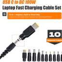 USB C to DC Charger 100W, 10 PCS Adapter Tips Kit, 20V/5A PD Fast Charging Adapter for Laptop, Monitor, Router - Universal Power Supply Solution