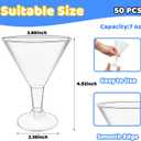50 Pack Plastic Martini Glasses,7 oz Clear Disposable Cocktail Cups,Reusable Tall Stemmed Wine Shooter Glasses for Party Wine,Champagne,Margarita