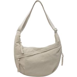Nylon Crossbody Bags for Women, Trendy Medium Crescent Bag, Lightweight Woman Over Shoulder Purse with Zipper (Beige)
