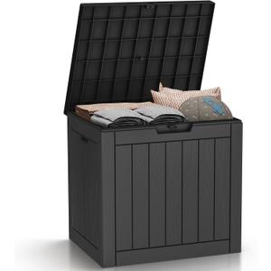 30 Gallon Deck Box, Waterproof Resin Outdoor Storage Box Lockable for Patio Furniture, Fade Resistant Patio Side Table & Organizer for Garden Tools, Pool Floats, Outdoor Cushions, Black