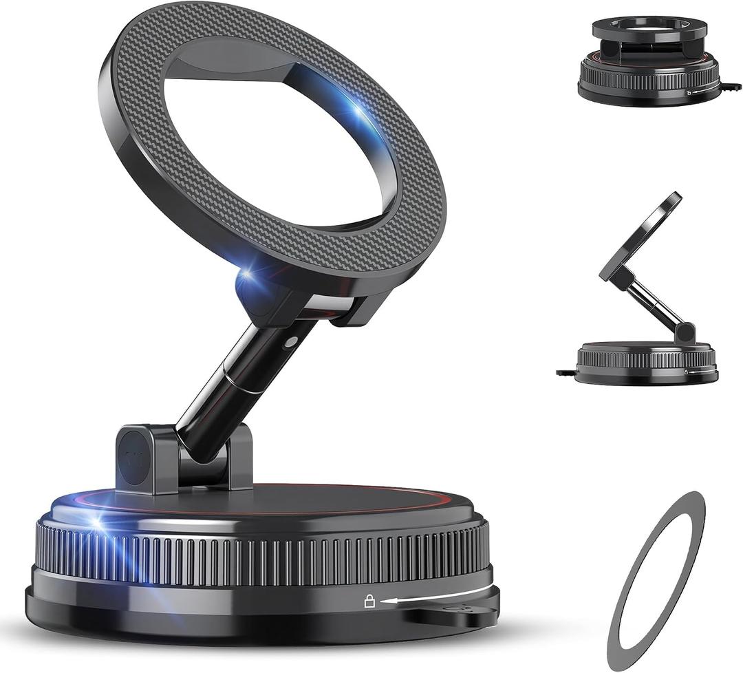 Car Phone Holder Mount, 108LBS Vacuum Suction for MagSafe Car Mount, 3000gf Magnetic 360 Adjustable Carbon Fiber Phone Holders for Your Car for iPhone 17 Pro Ma/17/16/15/14/13/12, Desk & Gym