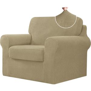 CHUN YI 3 Piece Chair Covers Armchair, Stretch Couch Cover with Separate Backrest and Cushion Covers, Anti-Slip Washable Living Room Furniture Protector for Dogs Pets (Small, Khaki)