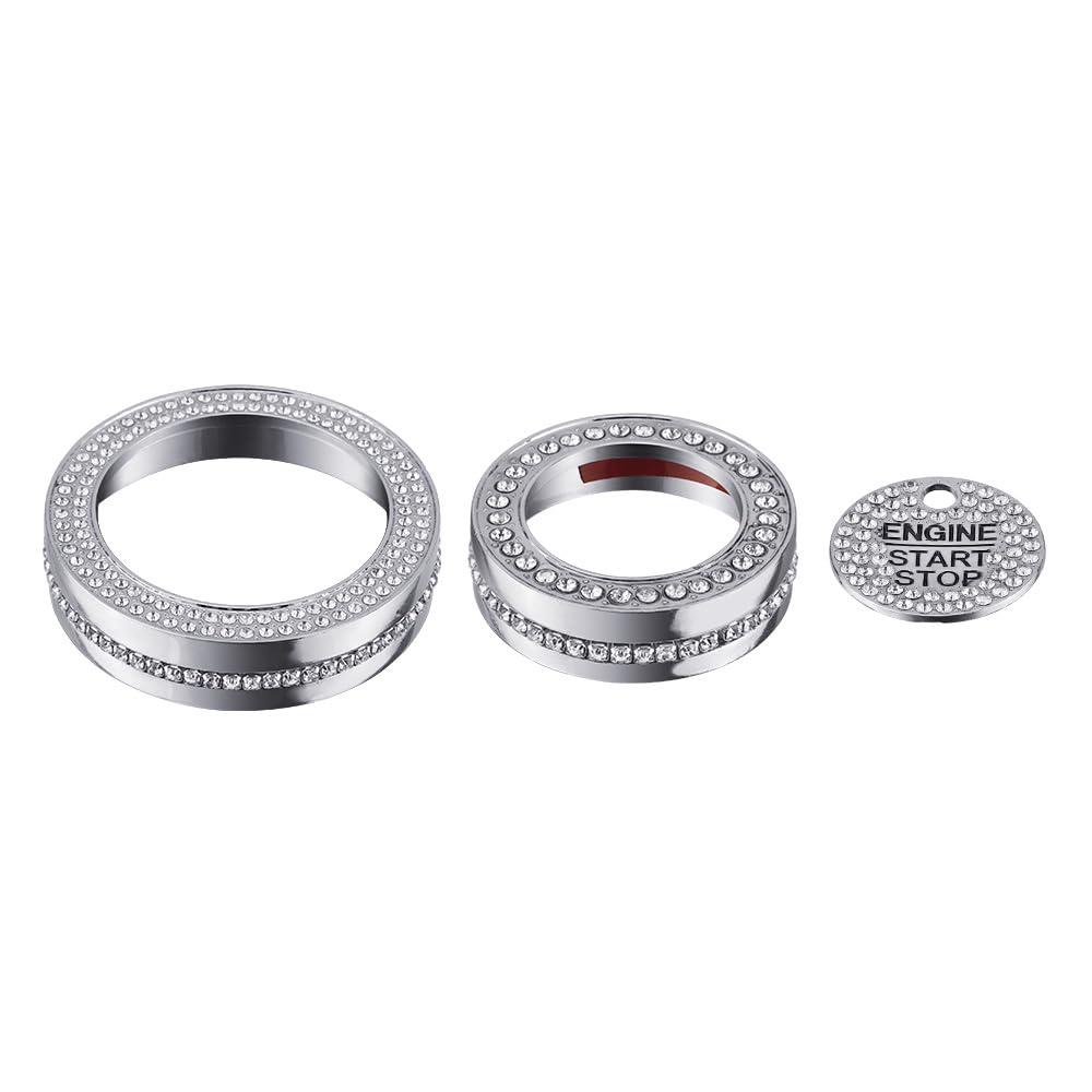 LECART Car Interior Accessories Fit for Ford Explorer 2024 2023 2022 2021 2020 PRND Shift & Drive Mode Knob & Ignition Button Covers Bling Auto Decoration Stylish Metal Decal Decor Trims 3Pcs