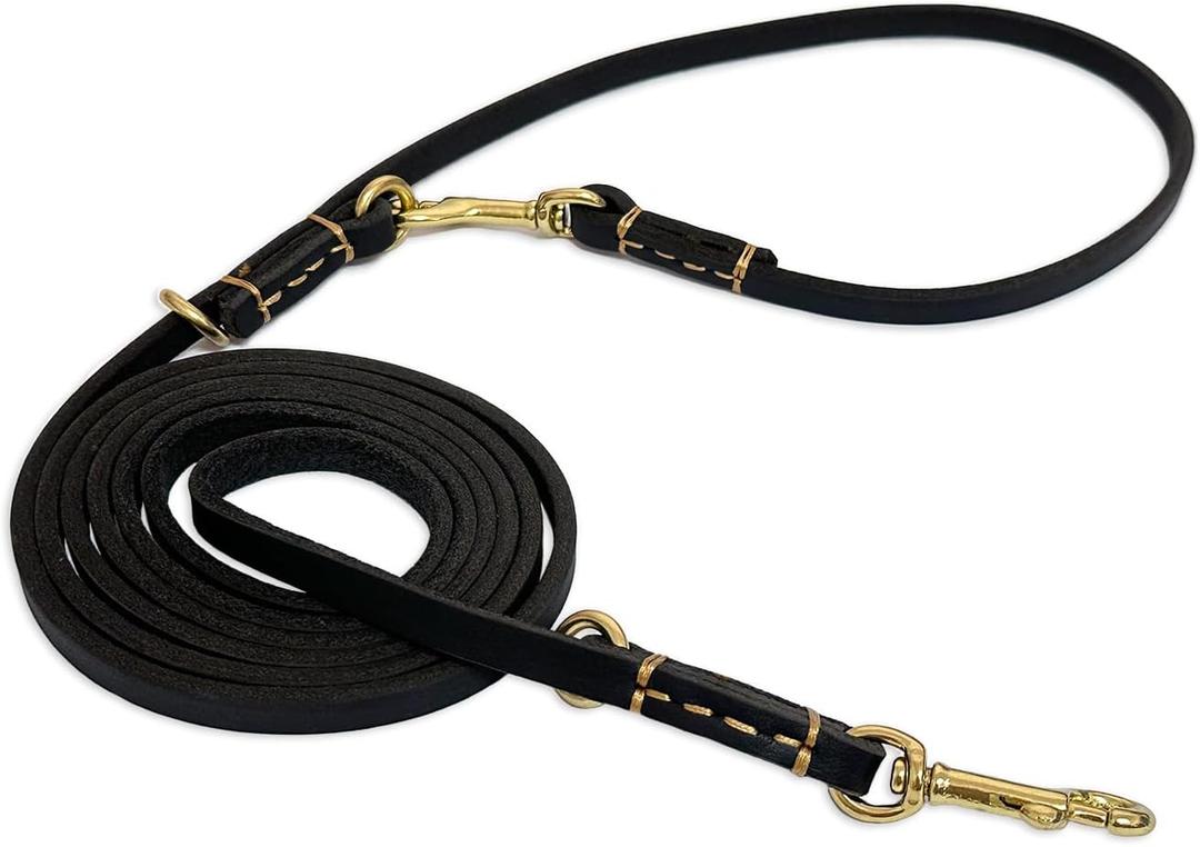 Multi Function 8ft Genuine Leather Hands Free Dog Training Leash for Puppy Small and Medium Dogs (8 Foot*3/8 inch, Black)