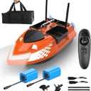 RC Bait Boat for Fishing with 4 Bait Containers, 1640FT Remote Range, Line Drop, Cruise Control, Dual 5200mAh Batteries, LED Lights, Hook Release & Carry Bag (Orange), 52.7 cm