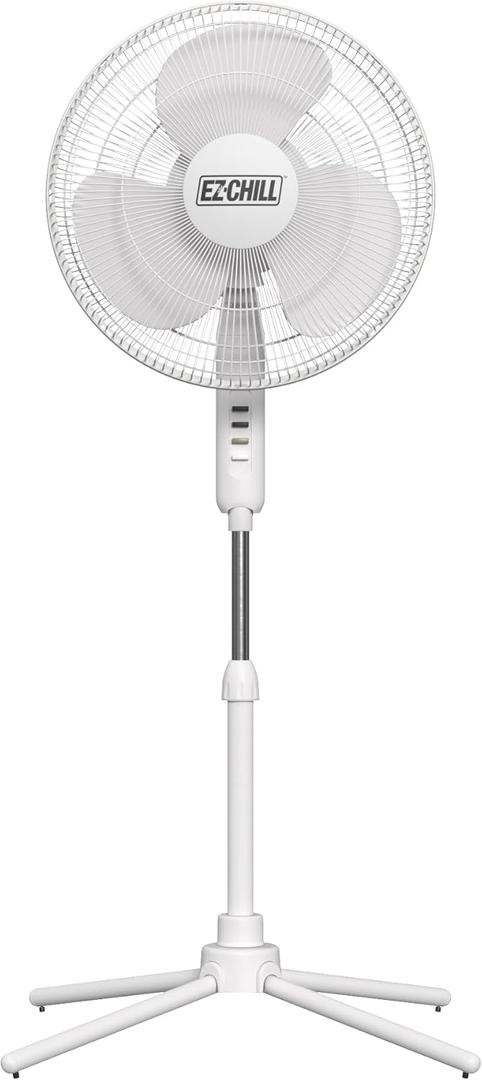 EZ-CHILL 16 Oscillating Pedestal Fan, 3-speed Options, 90-Degree Oscillating Head, Adjustable Height and Tilt, Powerful Air Flow, White, MTSP15-16AZ