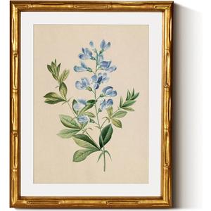 InSimSea Gold Bamboo Framed Canvas Wall Art, Vintage Rosa Chiba Flower Botanical Prints, Farmhouse Picture Frame with Mat, Victorian Home Wall Decor for Kitchen Living Room Bedroom, 11x14inch