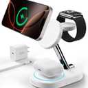 Fast Charging Station for iPhone 16/16 Pro/16 Pro Max, Wireless Charger Station for MagSafe iPhones, 3 in 1 Magnetic Charger Stand for iPhone 16/15/14/13/12 Series, Apple Watch & AirPods.(White)