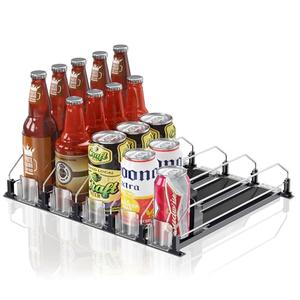 JUNMEI Drink Organizer for Fridge,12oz 16oz 20oz - Soda Can Dispenser for Refrigerator, Width Adjustable, Automatic Pusher Glide (Black, 15" D 5ROW, Holds 25 Cans)
