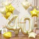 Champagne Gold Number 40 Balloons, 40 Light Gold Balloons, Number 40 Balloons Set, Gold Foil Star Heart Balloon With Long Balloon For 40th Birthday Party Anniversary 1st 4th Baby Shower Decorations, Pack Of 2