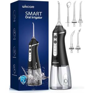 Water Dental Flosser, Portable Oral Irrigator with 300ML Water Tank, IPX7 Waterproof, Rechargeable, 4 Modes for Deep Teeth Cleaning, Travel-Friendly (Black)