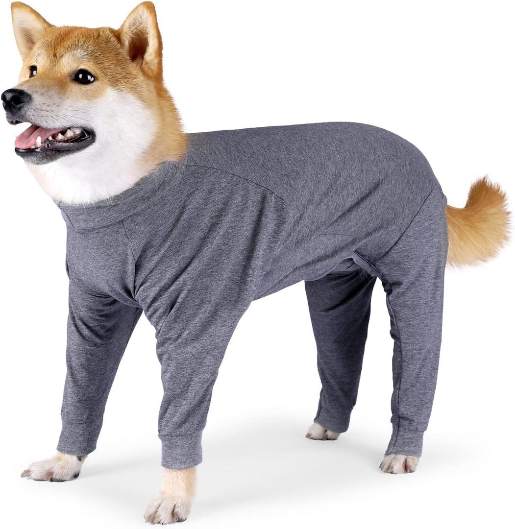 Dog Recovery Suit, Abdominal Wound After Surgery Wear, Prevent Licking Wounds, E-Collar & Cone Alternatives, Long Sleeve Postoperative Shirts Dog Bodysuit Prevent Shedding(2XL, Grey) (XXL, Gray)