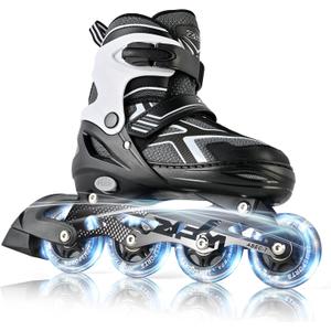 2PM SPORTS Torinx Black Boys Adjustable Inline Skates, Fun Beginner Roller Skates for Kids, Youth, Girls, Men and Women (Black, Large - Youth (4-7 US))