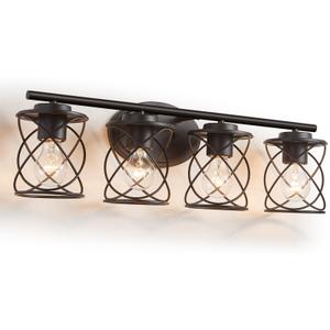 MAVCADONF 3-Lights Matte Black Cage Shade Modern Bathroom Vanity Light Fixtures Over Mirror, Bathroom Wall Lamp for Mirror, Kitchen, Bedroom
