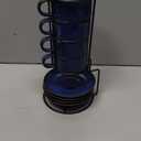 Gomakren 6 Ounce Cappuccino Cups with Saucers and Metal Stand, Stackable Coffee Cup Set of 4, Valentine Porcelain Espresso Cups for Coffee Drinks, Cappuccino, Latte, Americano, Tea, Cobalt Blue