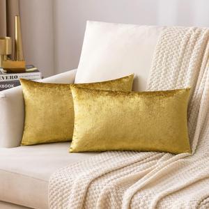 MIULEE Pack of 2 Golden Velvet Throw Pillow Covers 12x20 Inch Soft Solid Decorative Set Lumbar Fall Cushion Cases for Couch Sofa Bedroom