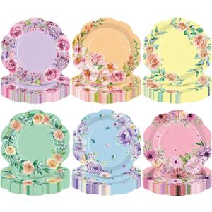Umigy 120 Pcs Summer Floral Party Plates 7 Inch Floral Paper Plates, Summer Flower Disposable Decorative Tableware for Birthday Wedding Baby Shower Tea Party Bridal Shower
