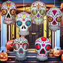 Soaoo 6 Pcs 24 Inch Inflatables Sugar Skull Decorations Blow up Day of The Dead Inflatable Dia De Los Muertos Large Double Sided Halloween Decor for Mexican Fiesta Party Yard Lawn Garden Outdoor