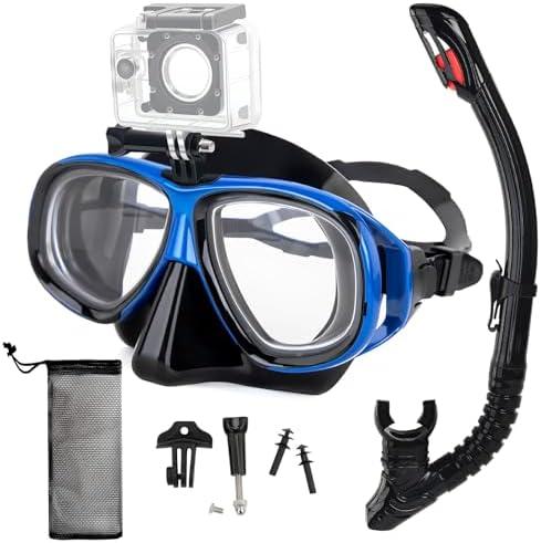 Nearsighted Snorkeling Gear for Adults Youth, Professional Full Dry Top Silicone Snorkel Set, Anti-Fog Scuba Diving Mask with Adjustable Strap -1.5