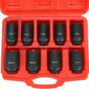 9PCS 1/2" Drive Deep 6-Point Impact Socket Set, Metric,Cr-Mo,29-38mm Radius Corner Design with Heavy Duty Storage Case