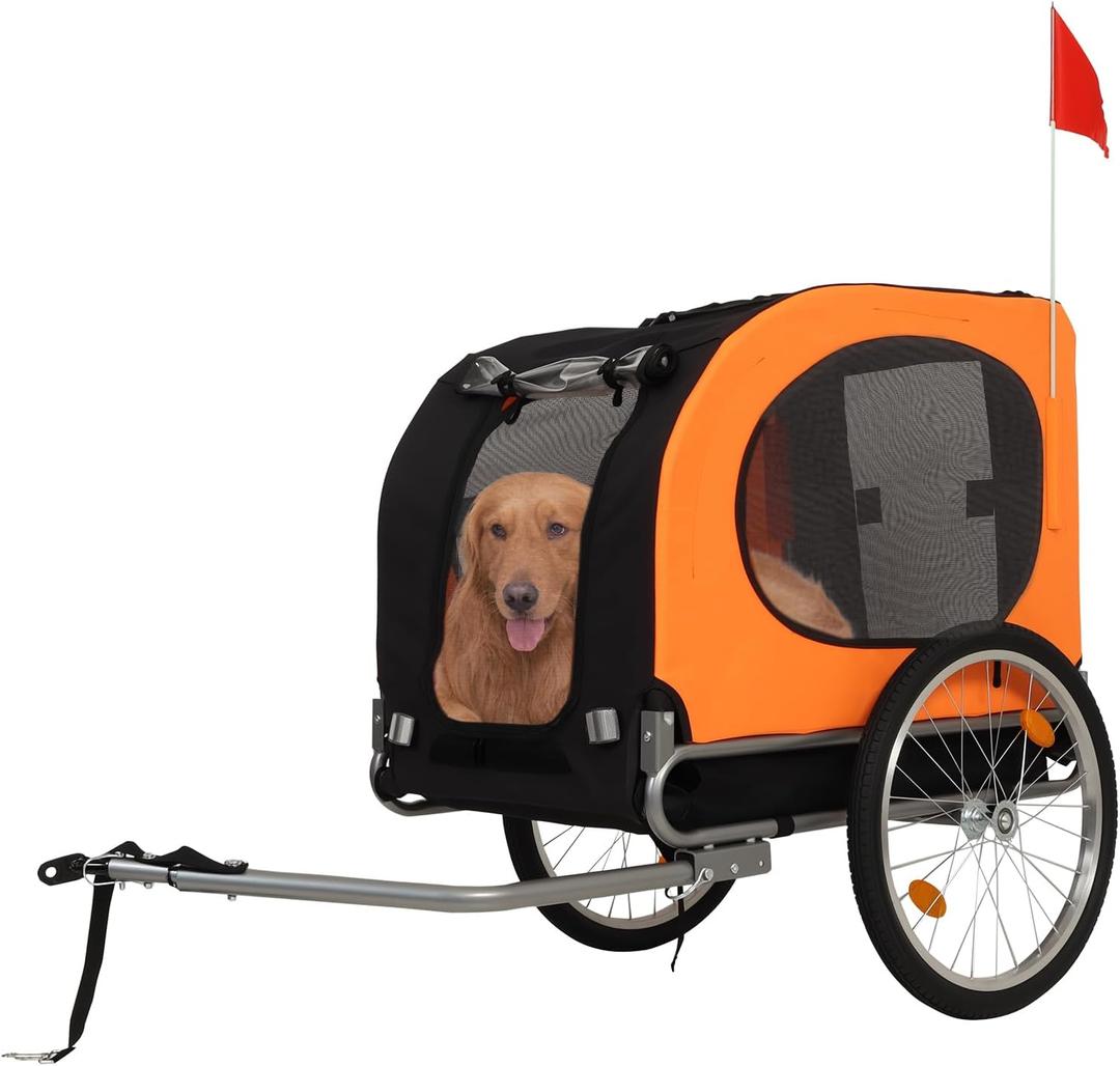 88Lbs Dog Bike Trailer, Pet Cart Bicycle Carrier with Oxford Fabric, Easy Folding Pet Bicycle Trailer with Quick-Release Wheels & Non-Slip Mat & Safety Flag, 16" Air Tires & Washable Non-Slip Lining
