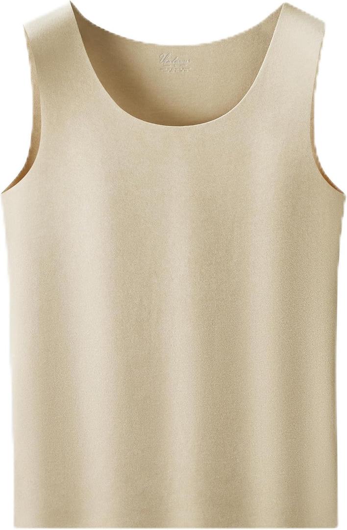 Women Sleeveless Thermal Tank Top for Cold Weather Fleece Lined Underwear Top Warm Camisole Base Layer Vest (Beige, M)