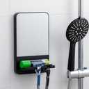 TAILI Shower Mirror Fogless Suction, Shaving Mirror with Razor Holder, Fog Free with Storage Tray, Rust-Proof, Shatterproof, Removable, Bathroom & Shower Accessories, Black