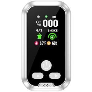 Gedsffati 5in1 Plug in Carbon Monoxide 2Piece Set Detector &Smoke & Combustible Natural Gas Detectors Combination Builti-in Backup Battery HD Screen [Smoke CO Gas Temp Humidity Sensor] for Home Travel (White)
