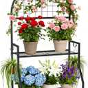 VGMiu 2 Tier Plant Stand Indoor Outdoor, Metal Plant Display Stand Plants Shelf Rack for Multiple Plants, Black Flower Plante Pots Holder for Patio Garden Balcony Living Room
