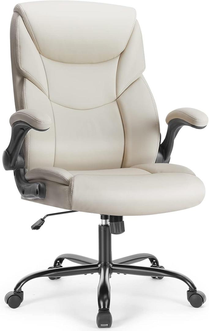 Executive Office Chair  Ergonomic Adjustable Computer Desk Chairs with High Back Flip-up Armrests, Swivel Task Chair with Lumbar Support, Bonded Leather