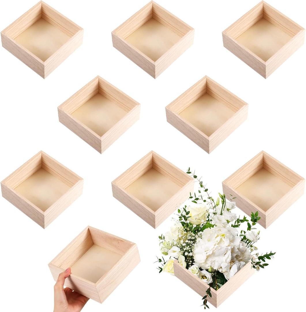 Yookeer 10 Pack 24 Pack Unfinished Wooden Box, 6 x 6 Inch Square Rustic Wooden Box Craft Storage Organizer for Storage, Art Collectibles, Home Decor, Desktop Decor, Plant Pot, Drawer, DIY Craft
