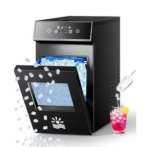 Oylus Nugget Ice Maker Countertop, Smart Pebble Ice maker with LCD Panel, 4min Making, 26lbs/ 24H Crushed Chewable Ice, Pellet ice maker with Timer Status Alert, Self-Cleaning, Chewy Ice for Home Party