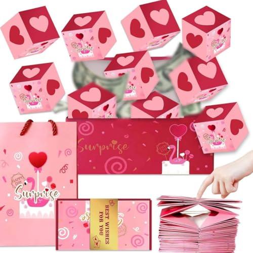SOFPLATE Valentine Surprise Gift Box Explosion Gift Box DIY with Bag Love Pink Red Heart Romantic Creative Pop out Cards for Anniversary Wedding Thanksgiving Mother's Day Christmas Party Celebration