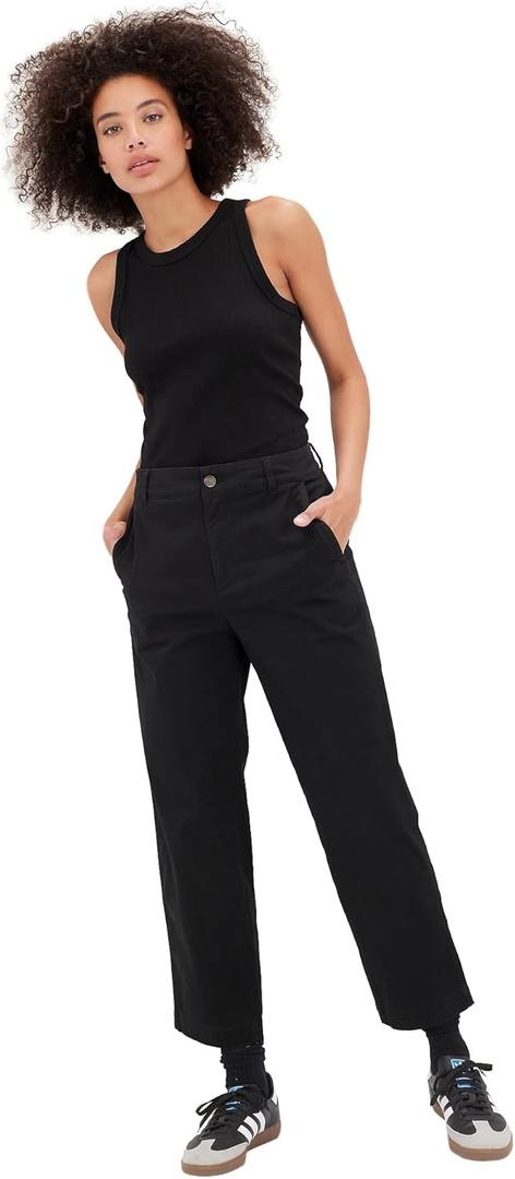 GAP Womens High Rise Girlfriend Khaki Pants, True Black, 10 US