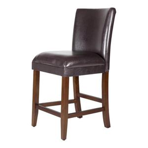 HomePop 24" Traditional Wood and Faux Leather Barstool in Brown