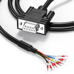 DB9 Serial Extension Cable Solderless 10FT, DB9 Female to Bare Wire with Cable Marker 26AWG, All 9 Core Wires Equipped with Number Tubes, Supporting RS232, RS485 and CAN-BUS Communication Protocols