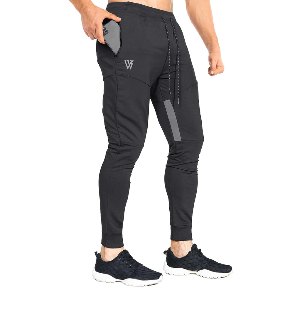 ZENWILL Mens Tapered Workout Running Pants,Gym Jogger Training Sweatpants Slim Fit with Zip Pockets M
