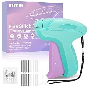 Stitch Gun for Clothes - Handheld Quick Clothing Fixer - Tagging Gun for Clothing, Sewing Kit - Includes 6 Fine Needles, 1000 Black & 1000 White Fasteners (Purple Green)
