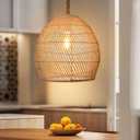 Arturesthome Mini Natural Rattan Pendant Light for Kitchen Island, Woven Lamp Shade Chandelier, Handmade Hanging Ceiling Light Lampshade, Rope Lamp D 9.8inx10.6in